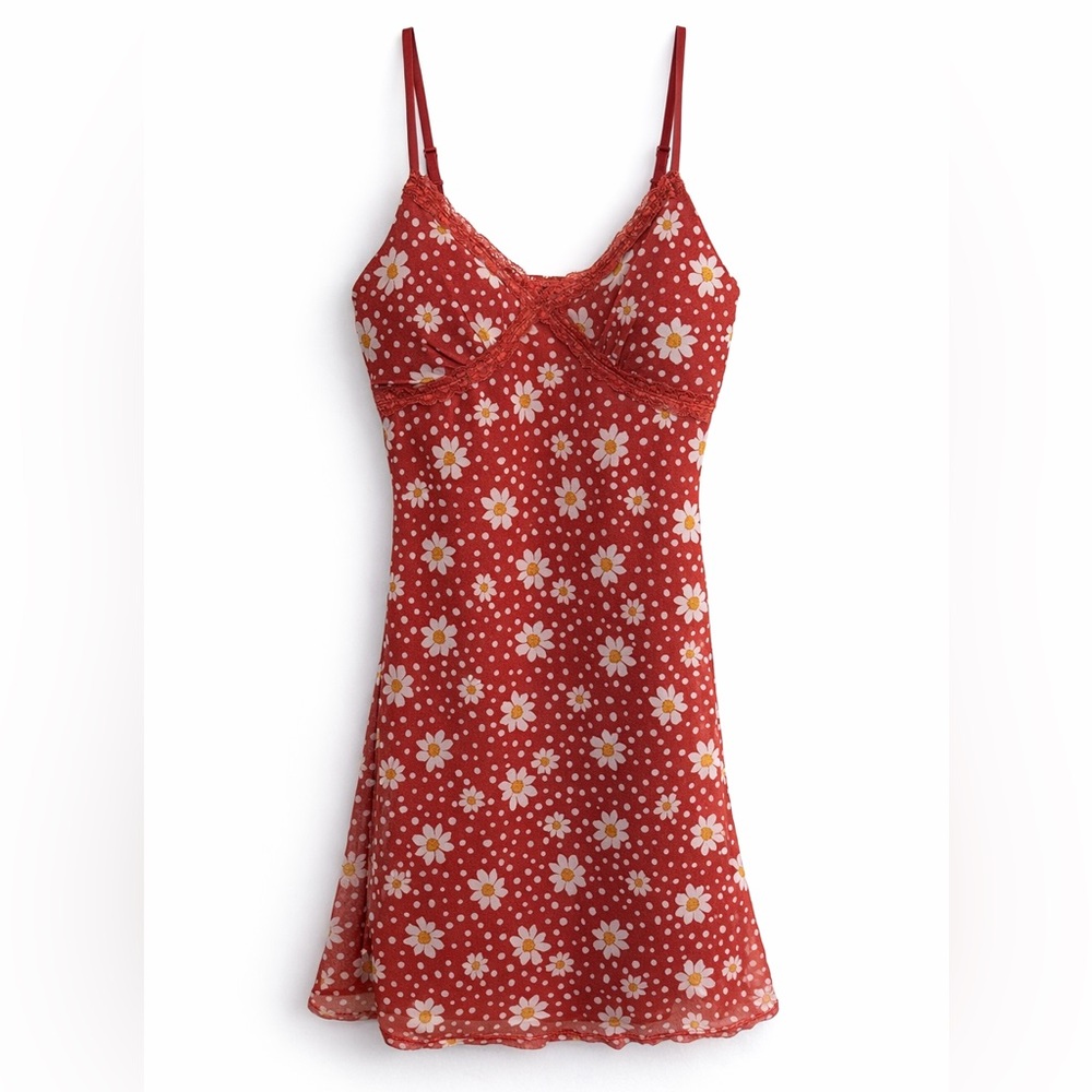 Y2K Daisy Slip Dress Lace Trim